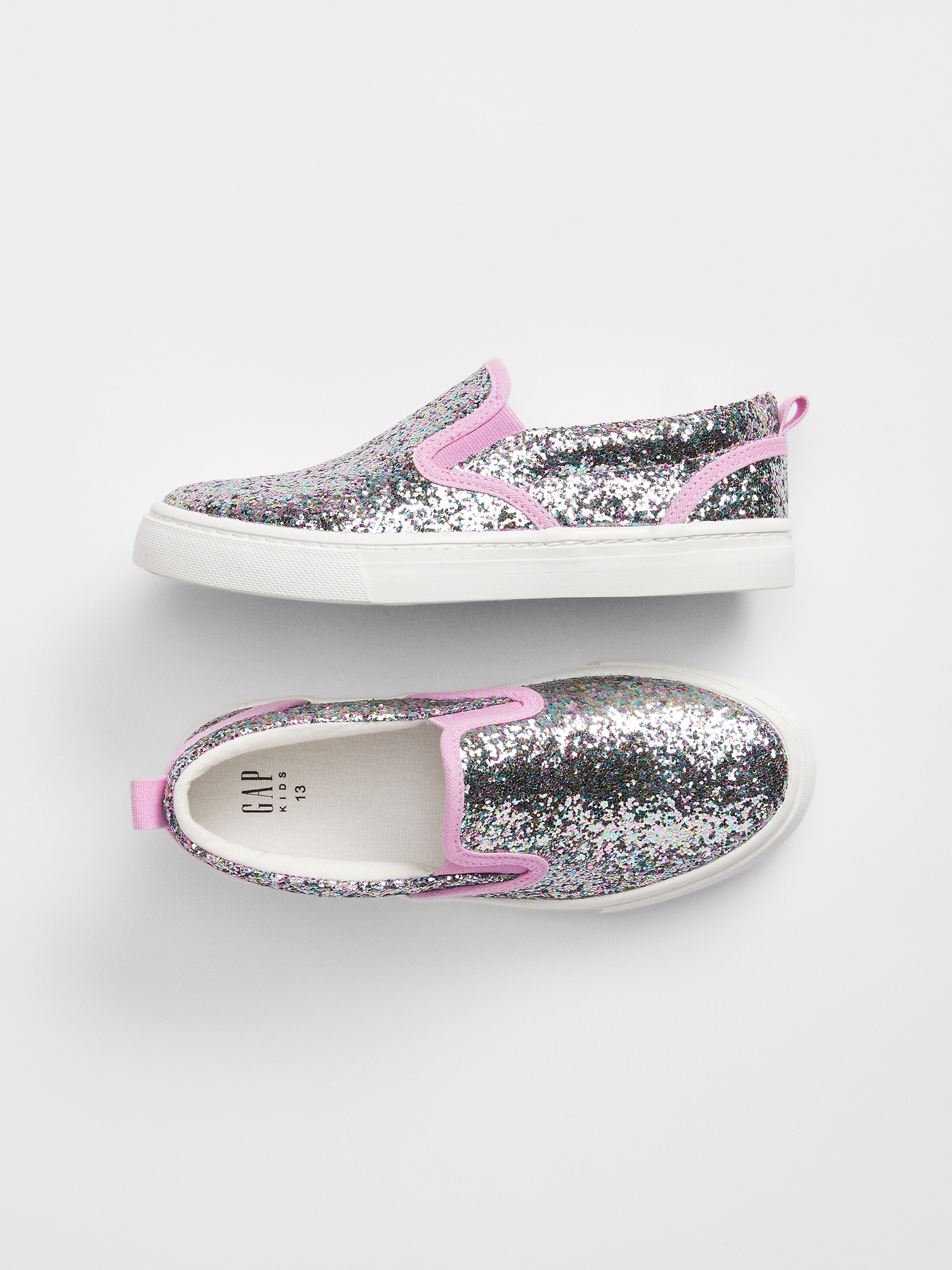 girls glitter slip ons