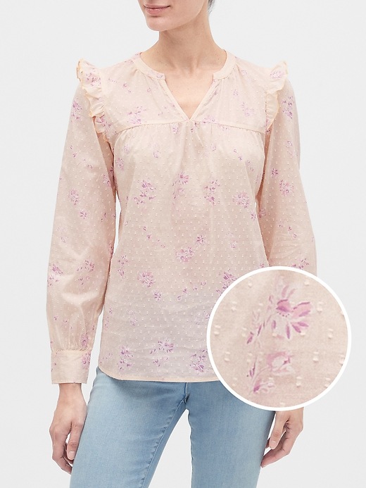 View large product image 1 of 1. Print Ruffle Shirt