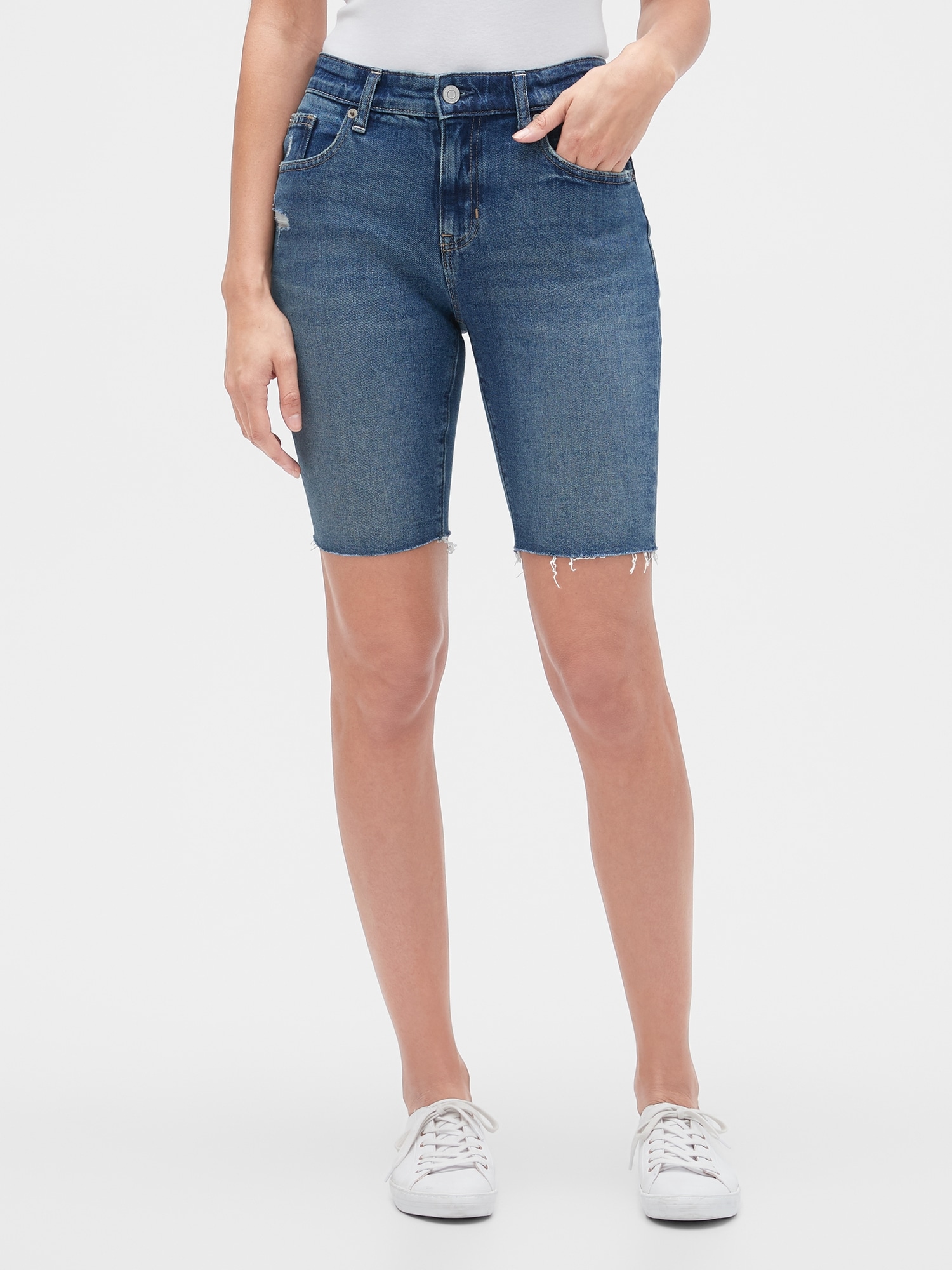 distressed denim bermuda shorts