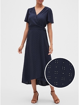 navy floral wrap midi dress