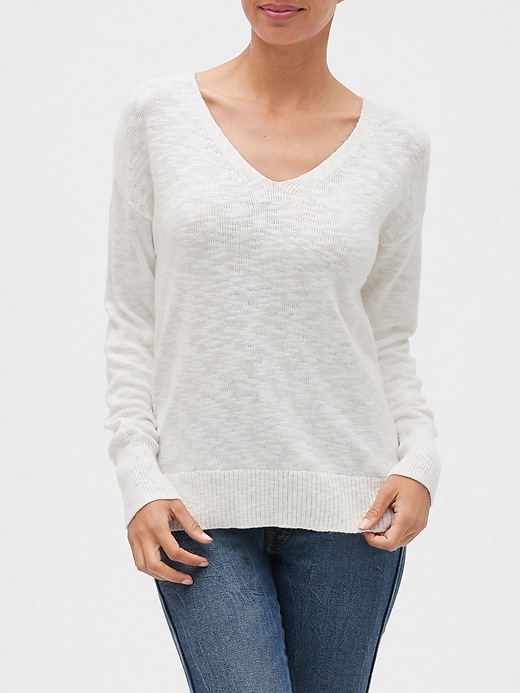 View large product image 1 of 1. Slub V-Neck Pullover Sweater