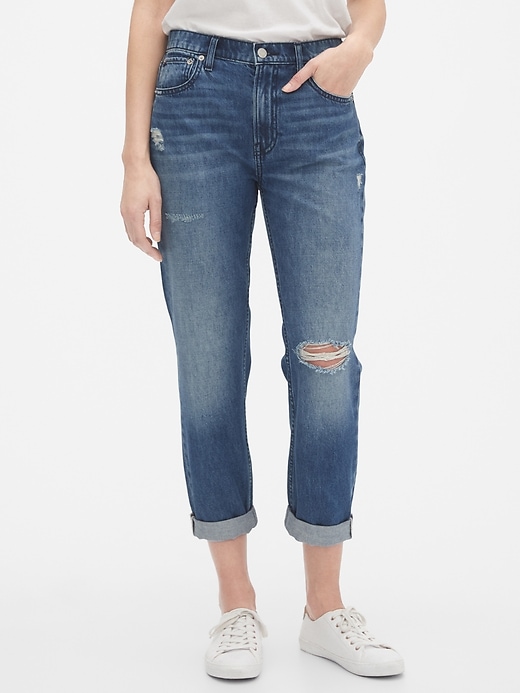 Image number 1 showing, Mid Rise Distressed Boyfriend Jeans