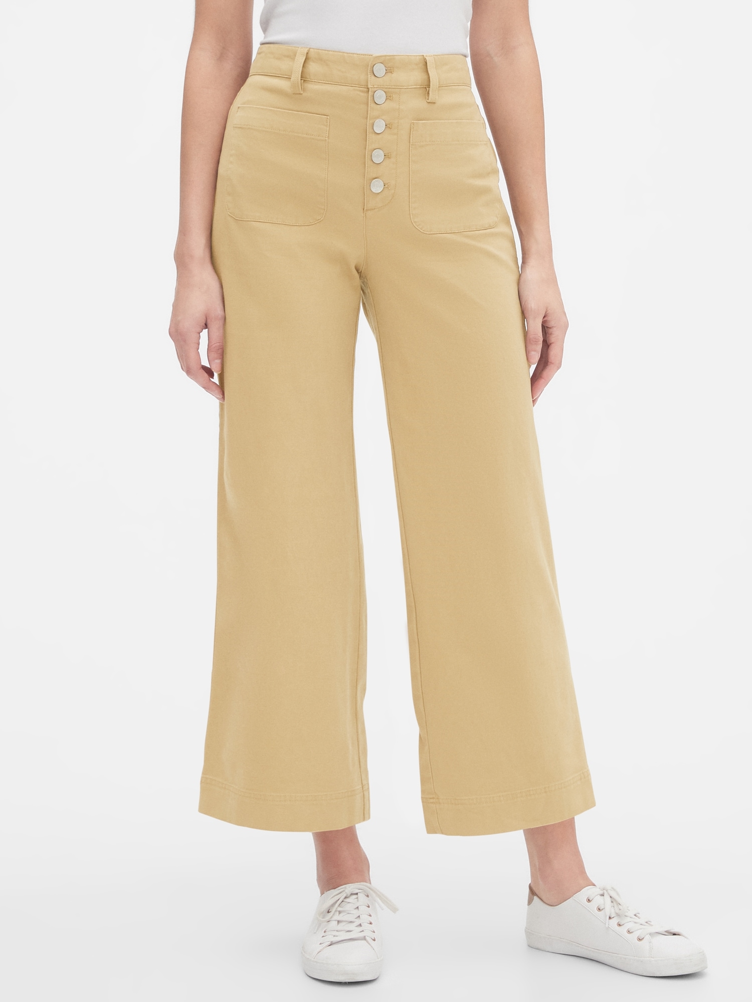High Rise Wide-Leg Crop Khaki Pants | Gap Factory