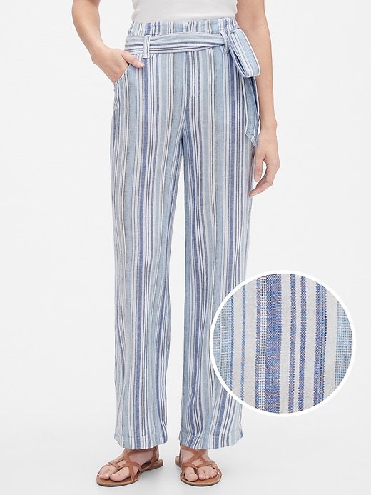 Image number 1 showing, Stripe Tie-Belt Pants in Linen