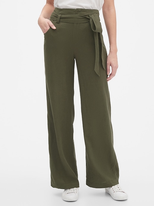 View large product image 1 of 1. Tie-Belt Pants in Linen