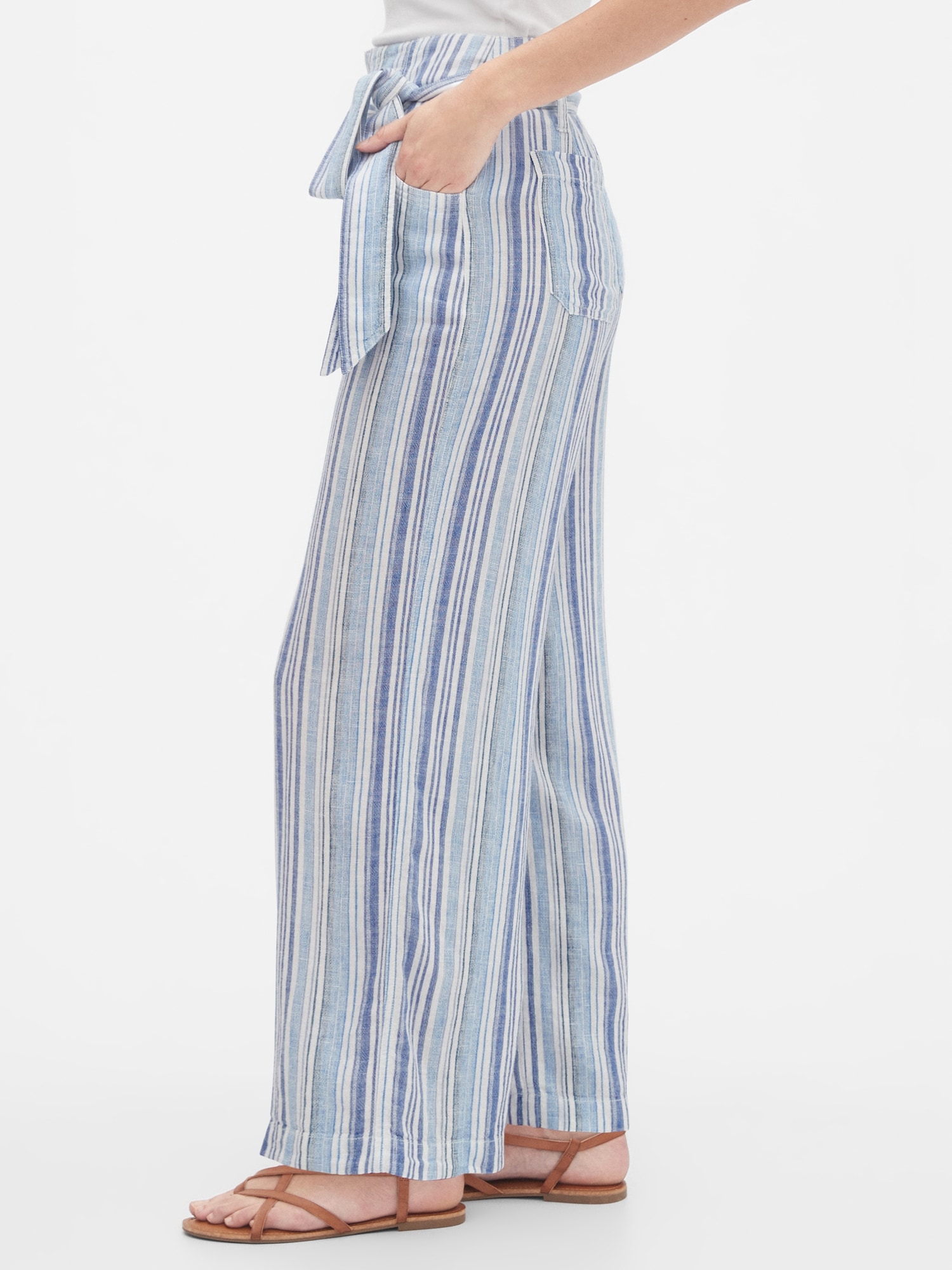 Stripe TieBelt Pants in Linen Gap Factory