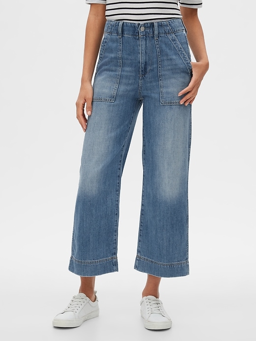 Image number 1 showing, High Rise Utility Crop Wide-Leg Jeans