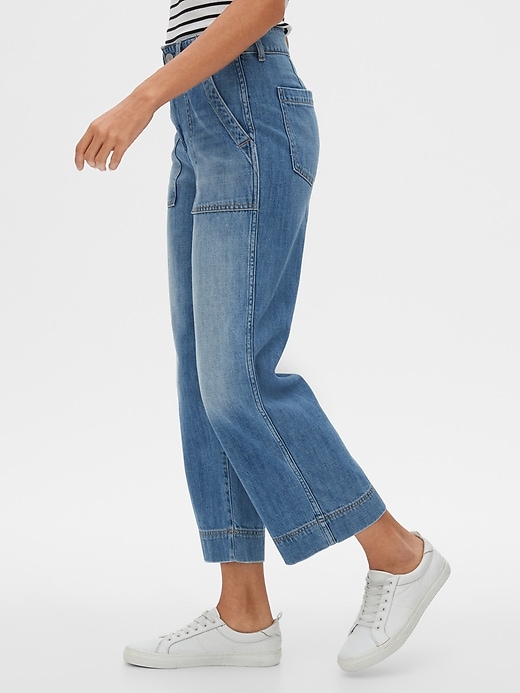 Image number 4 showing, High Rise Utility Crop Wide-Leg Jeans
