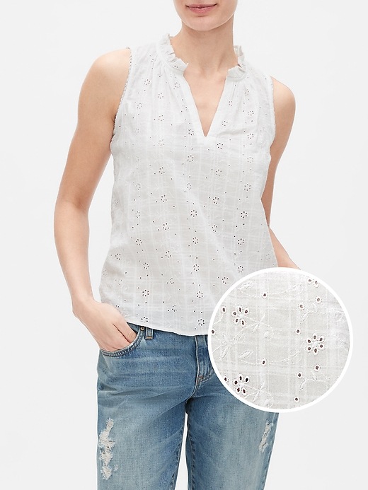 Image number 3 showing, Eyelet Embroidered Split-Neck Tank Top