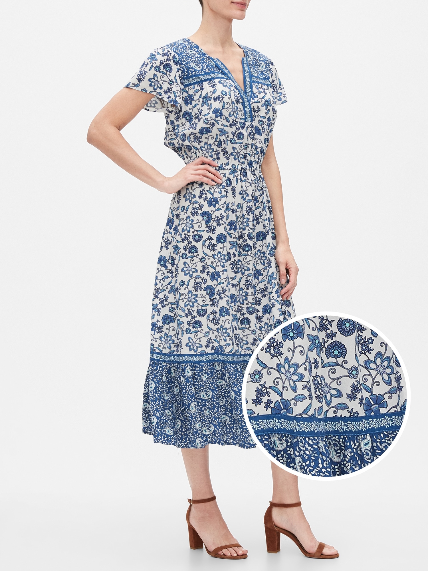 green flutter sleeve midi dress
