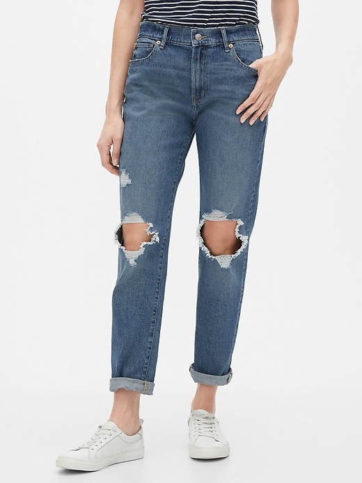 Image number 1 showing, Destructed Mid Rise Girlfriend Jeans