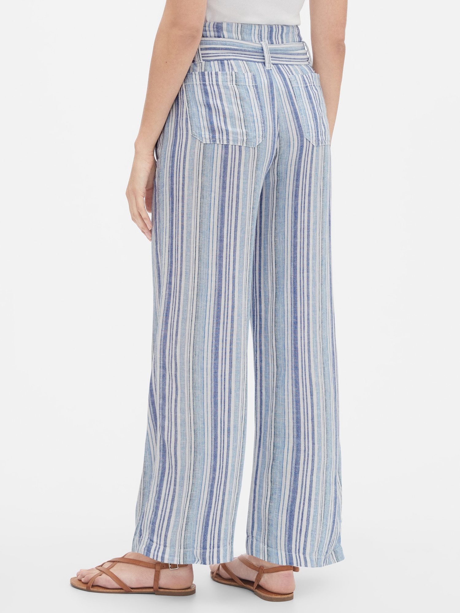 Stripe TieBelt Pants in Linen Gap Factory