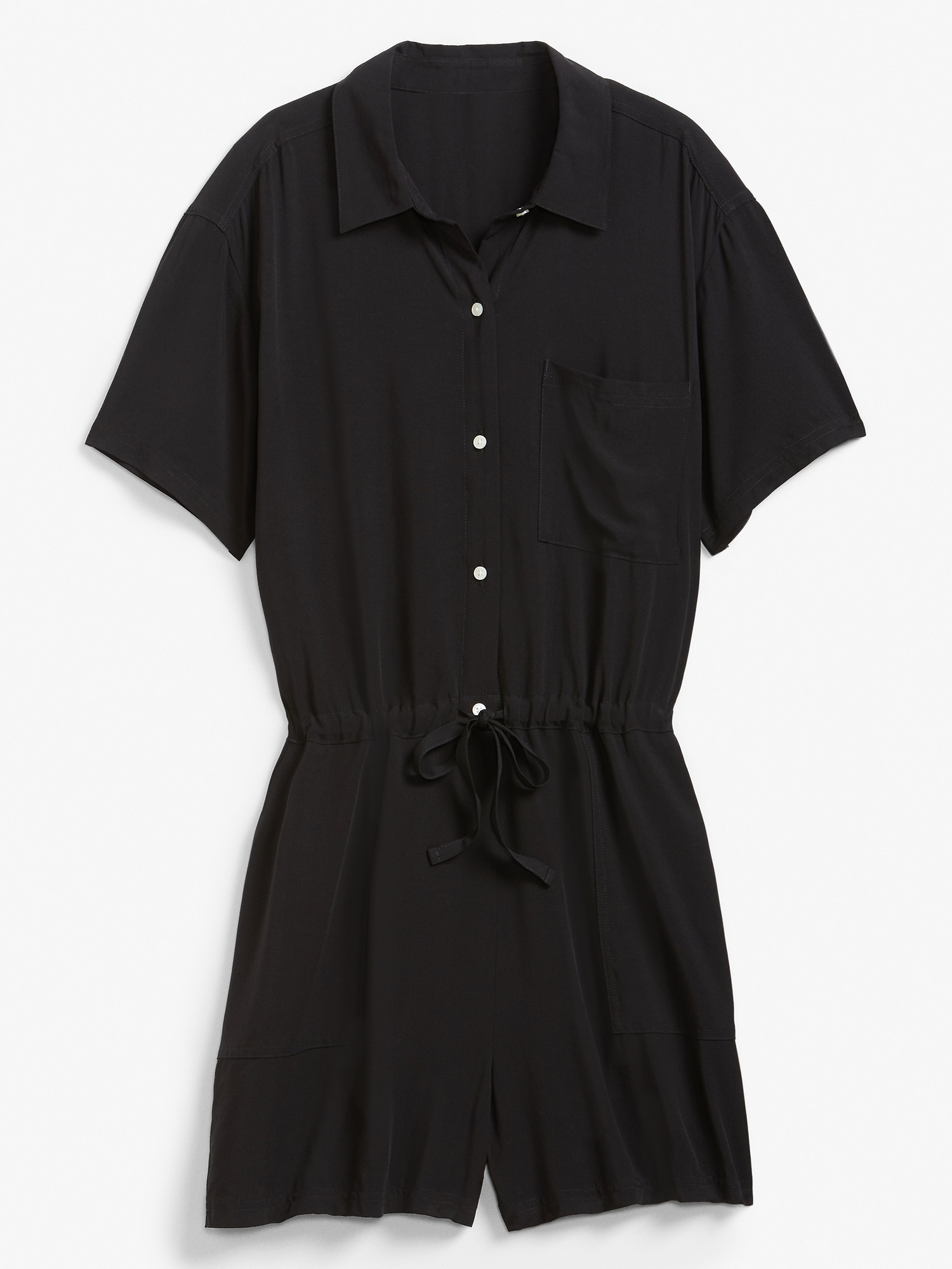 v neck solid color short sleeve pocket romper