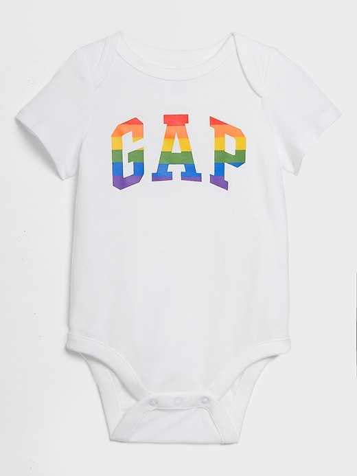 View large product image 1 of 1. Babygap + Pride Logo Short Sleeve Bodysuit