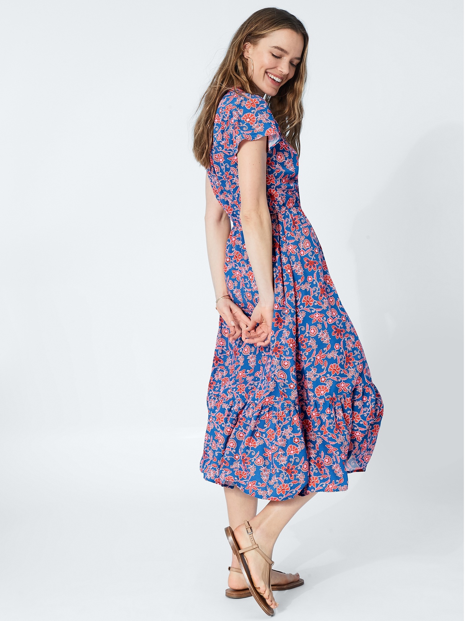 midi flutter sleeve dress