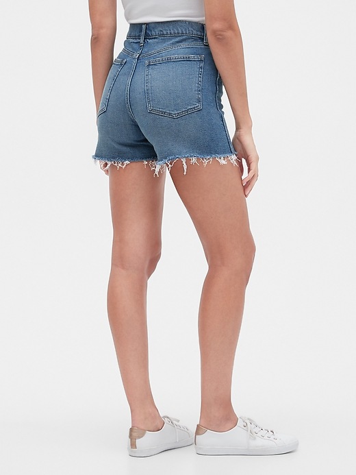 Image number 4 showing, 3.5" High Rise Button-Fly Destructed Denim Shorts