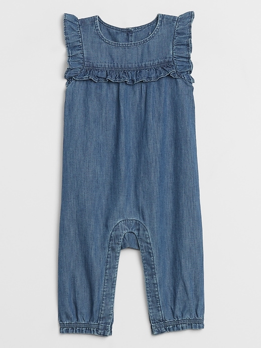 Image number 1 showing, Baby Ruffle Denim One-Piece