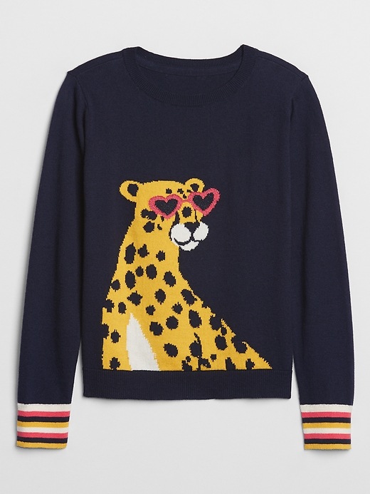 View large product image 1 of 1. Kids Crewneck Cheetah Graphic Sweater