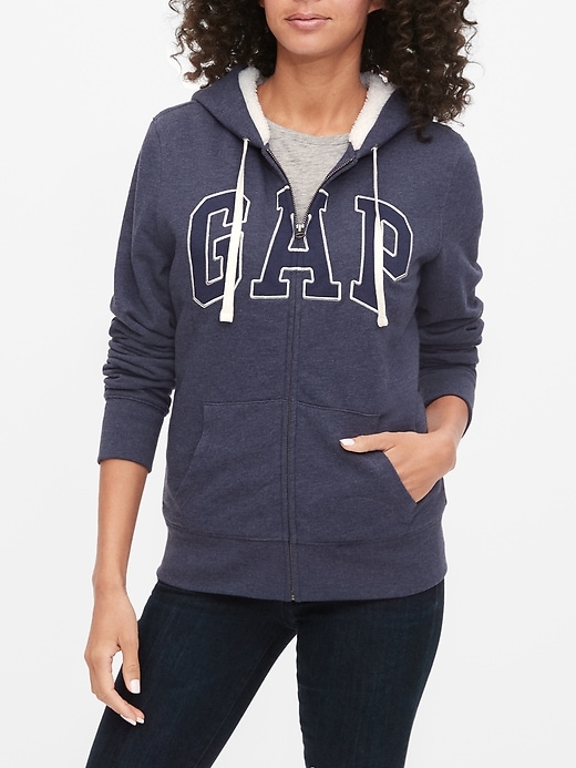 View large product image 1 of 1. Sherpa-Lined Gap Logo Zip Hoodie