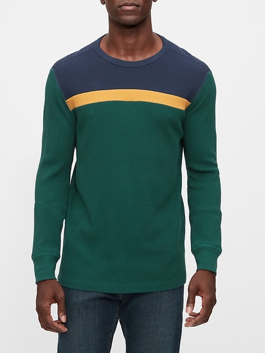 Image number 1 showing, Waffle-Knit Colorblock Crew