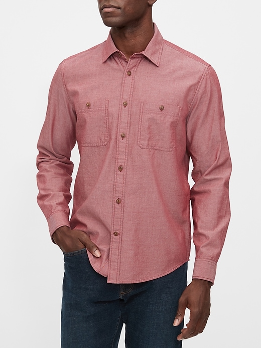 View large product image 1 of 1. Chambray Shirt in Untucked Fit