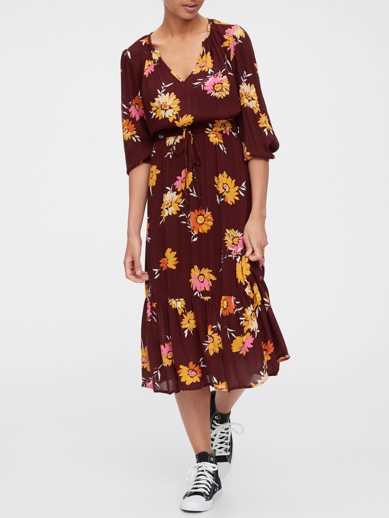 quarter sleeve midi dress