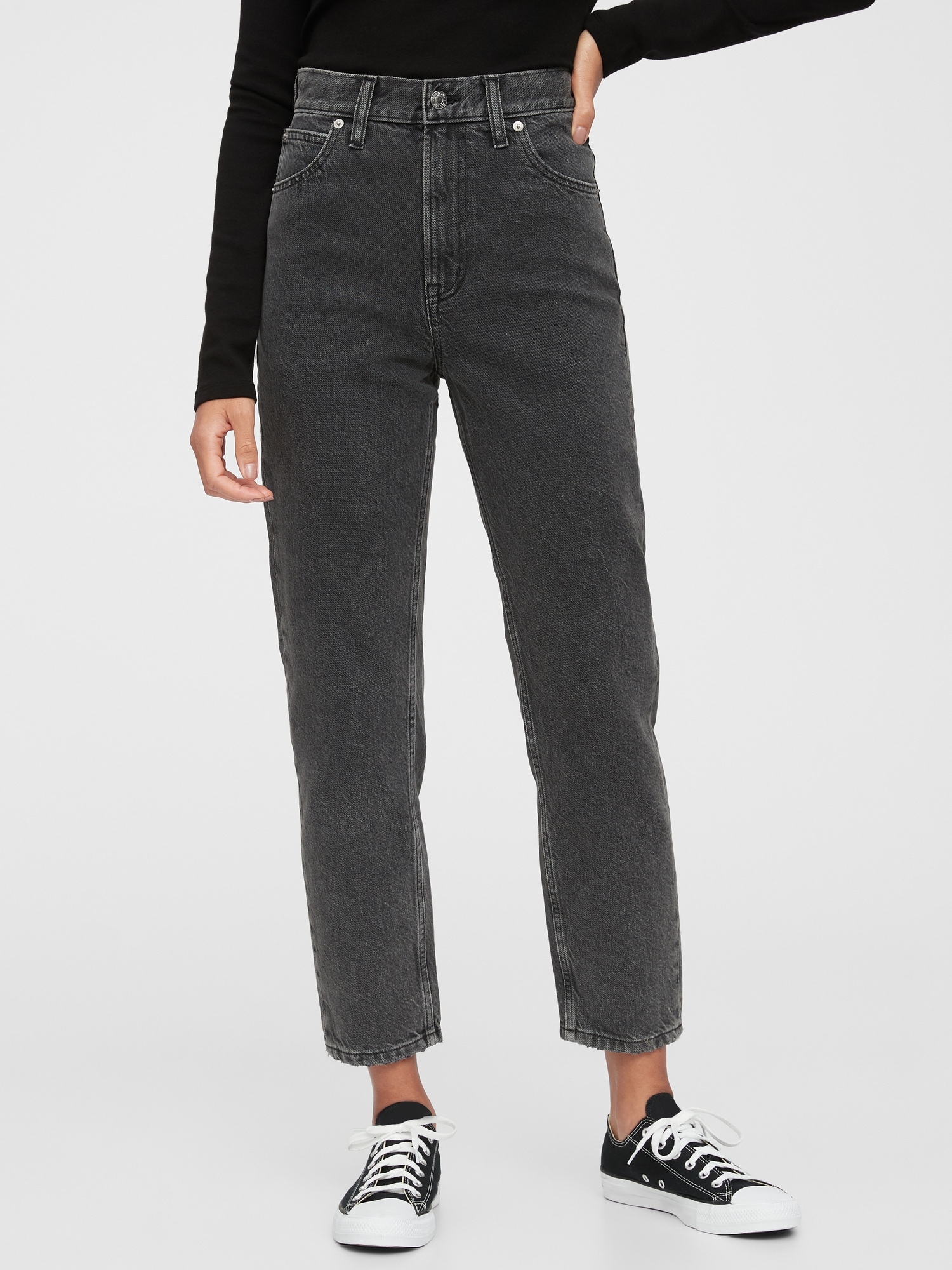 high rise mom jeans black