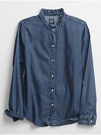 Ruffle Neck Denim Shirt | Gap Factory