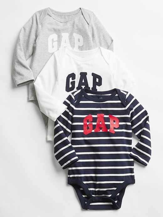View large product image 1 of 1. Baby Gap Logo Long Sleeve Bodysuit (3-Pack)