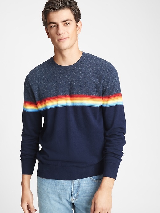 View large product image 1 of 1. Happy Stripe Crewneck Sweater