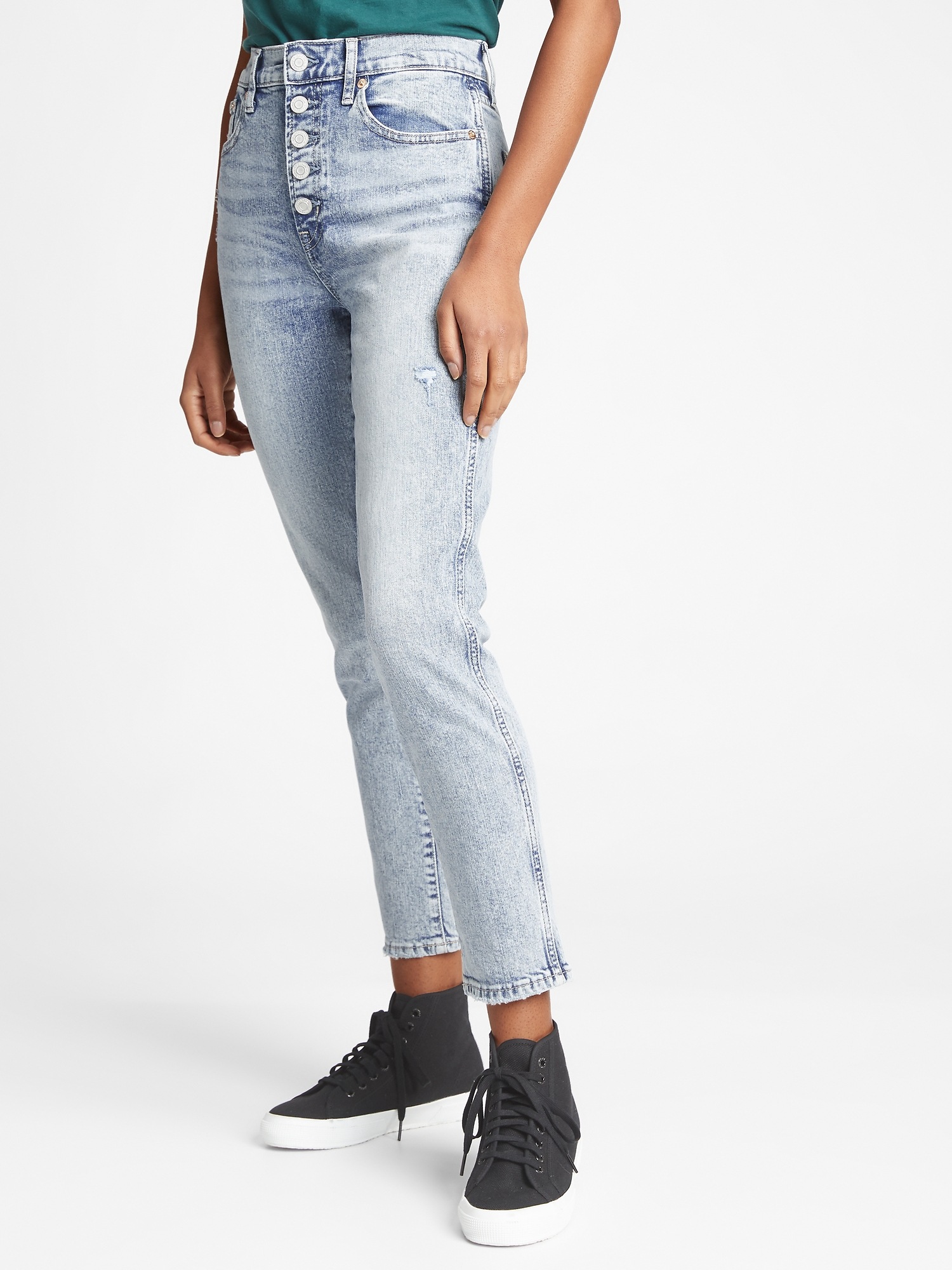 button fly stretch jeans