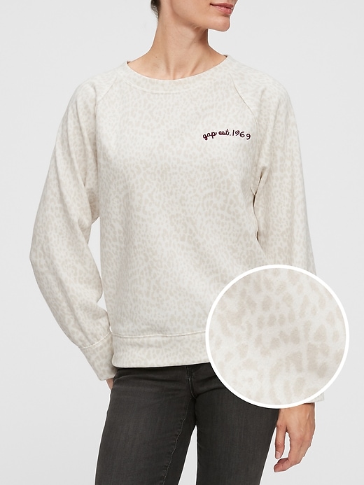 View large product image 1 of 1. Leopard Print Logo Crewneck Sweatshirt