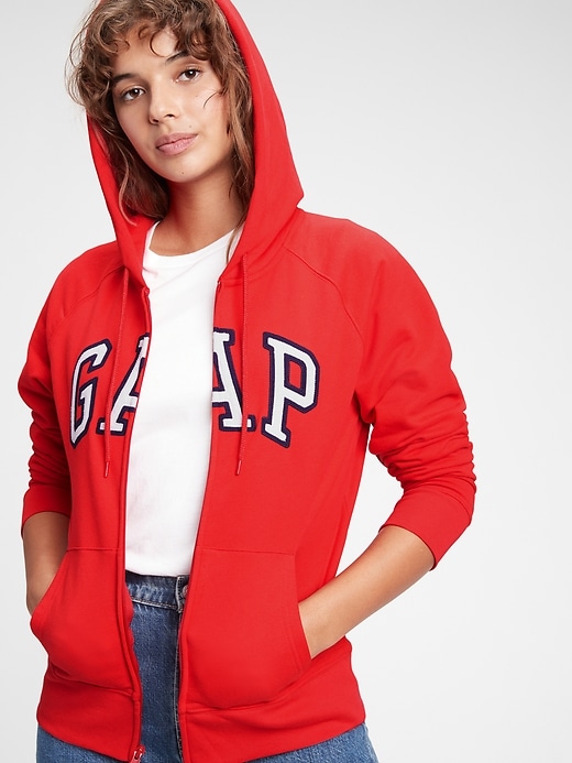 View large product image 1 of 1. Gap Logo Zip Hoodie In Fleece