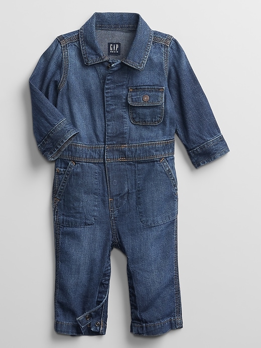 View large product image 1 of 1. Baby Denim Utility Jumpsuit One-Piece