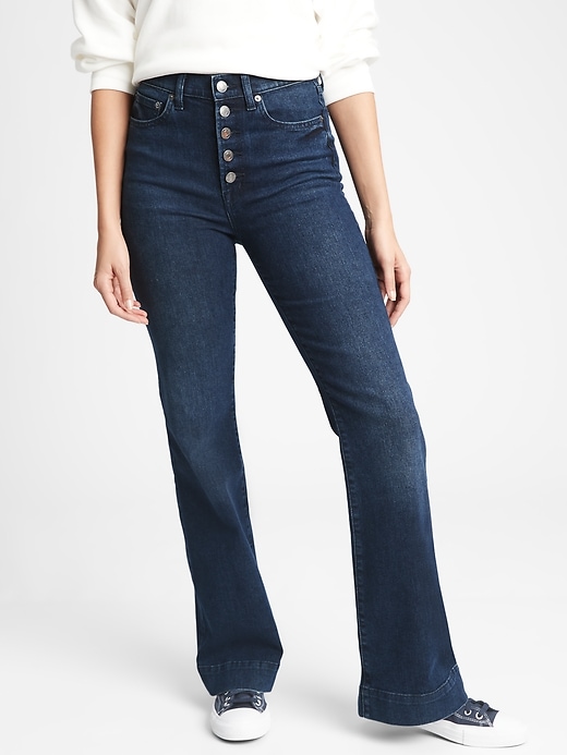 High Rise Button Fly Flare Jeans