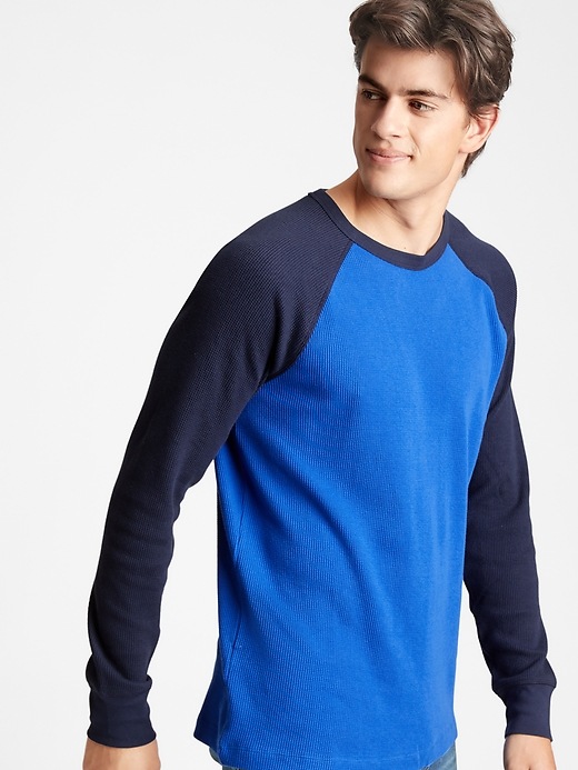 View large product image 1 of 1. Waffle-Knit Raglan Crew