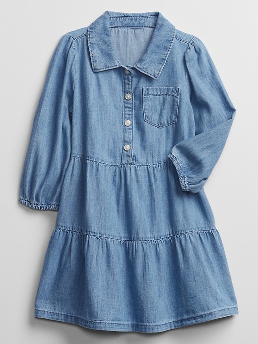 Image number 1 showing, Toddler Denim Tiered Shirt Dress