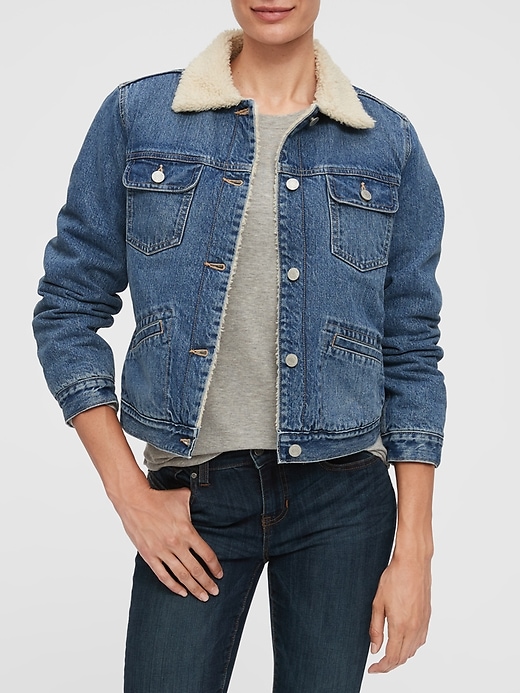 Image number 1 showing, Sherpa-Lined Medium Denim Jacket