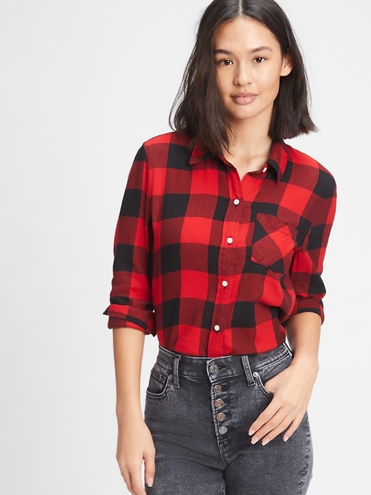 View large product image 1 of 1. Drapey Plaid Shirt