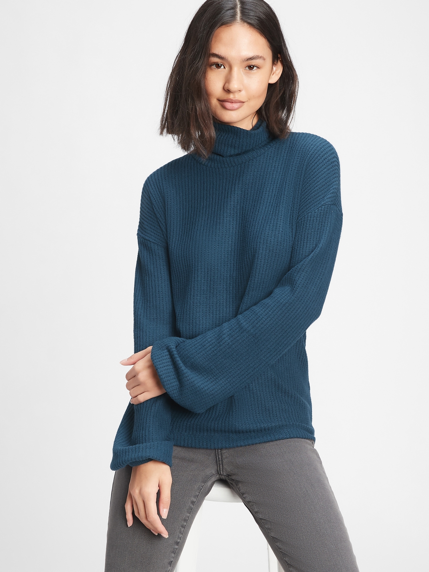 Brushed Waffle-Knit Turtleneck T-Shirt | Gap Factory