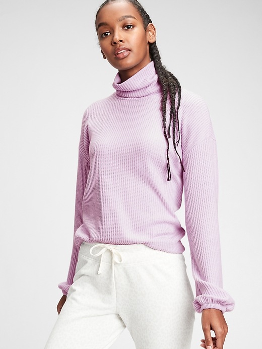 Image number 1 showing, Brushed Waffle-Knit Turtleneck T-Shirt