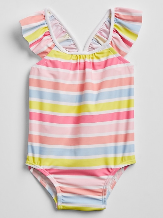 View large product image 1 of 1. Baby Rainbow Stripe Swim One-Piece