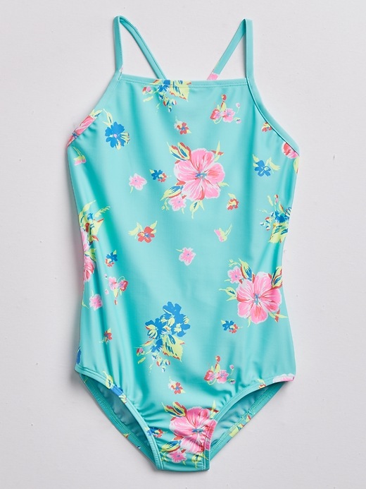 View large product image 1 of 1. Kids Floral Print Swim One-Piece