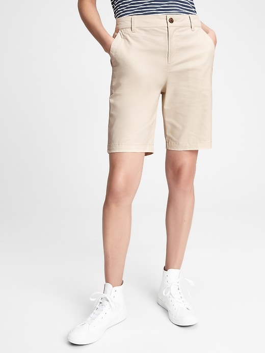 View large product image 1 of 1. 9'' Mid Rise Khaki Shorts