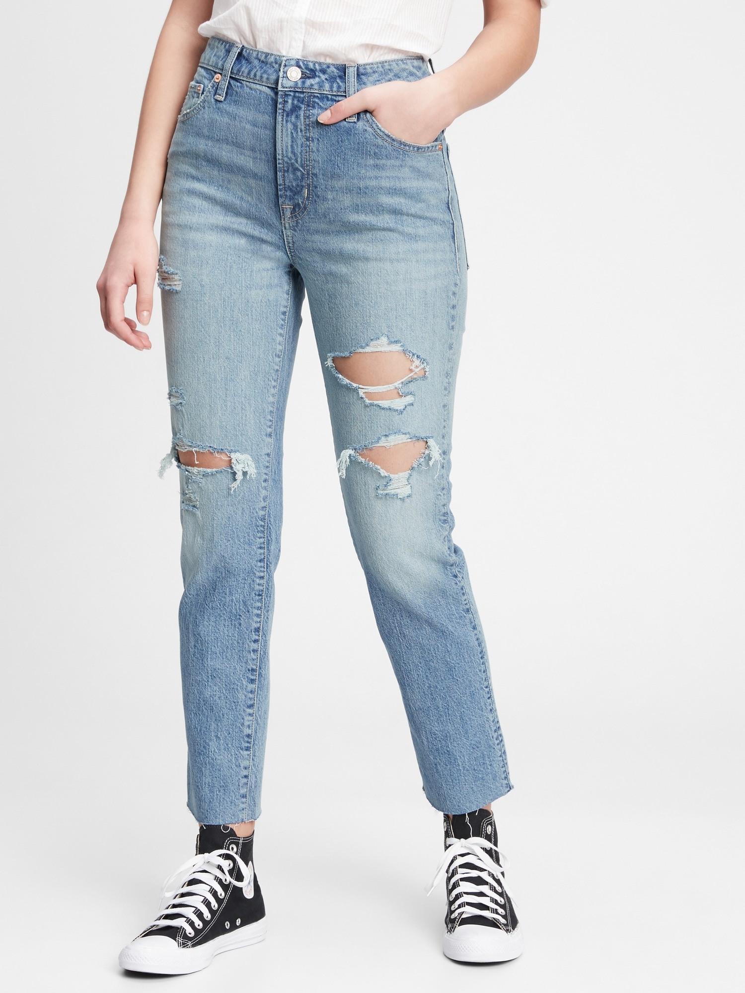 Mid Rise Destructed Boyfriend Jeans With Washwell™ | Gap Factory