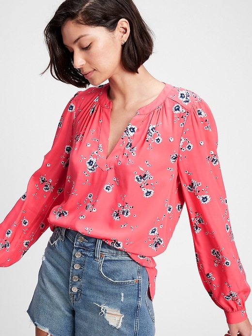 View large product image 1 of 1. Zen Neck Print Top