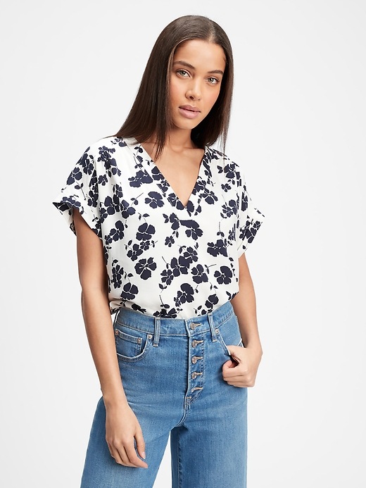 View large product image 1 of 1. Print V-Neck Top