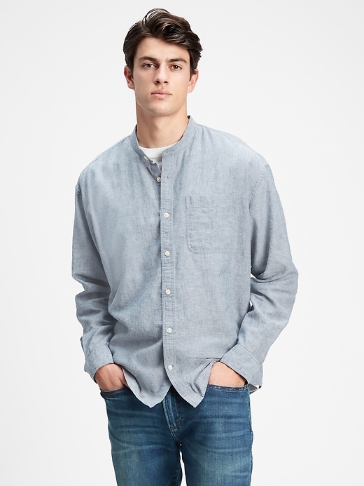 FRAPBOIS × Ryan Su CAT band collar shirt Airthreads Men's Shirt, Wrinke Resistant Oxford, Band Collar
