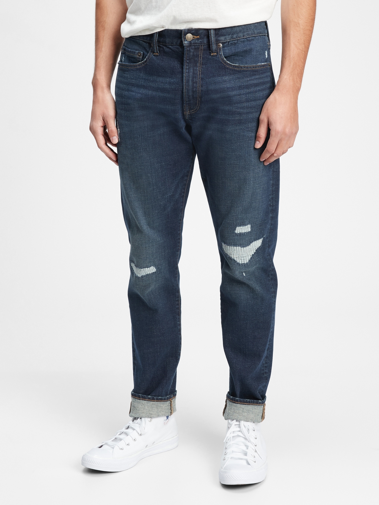 Select Men's Mid Rise Destructed GapFlex Skinny Jeans for $17.48