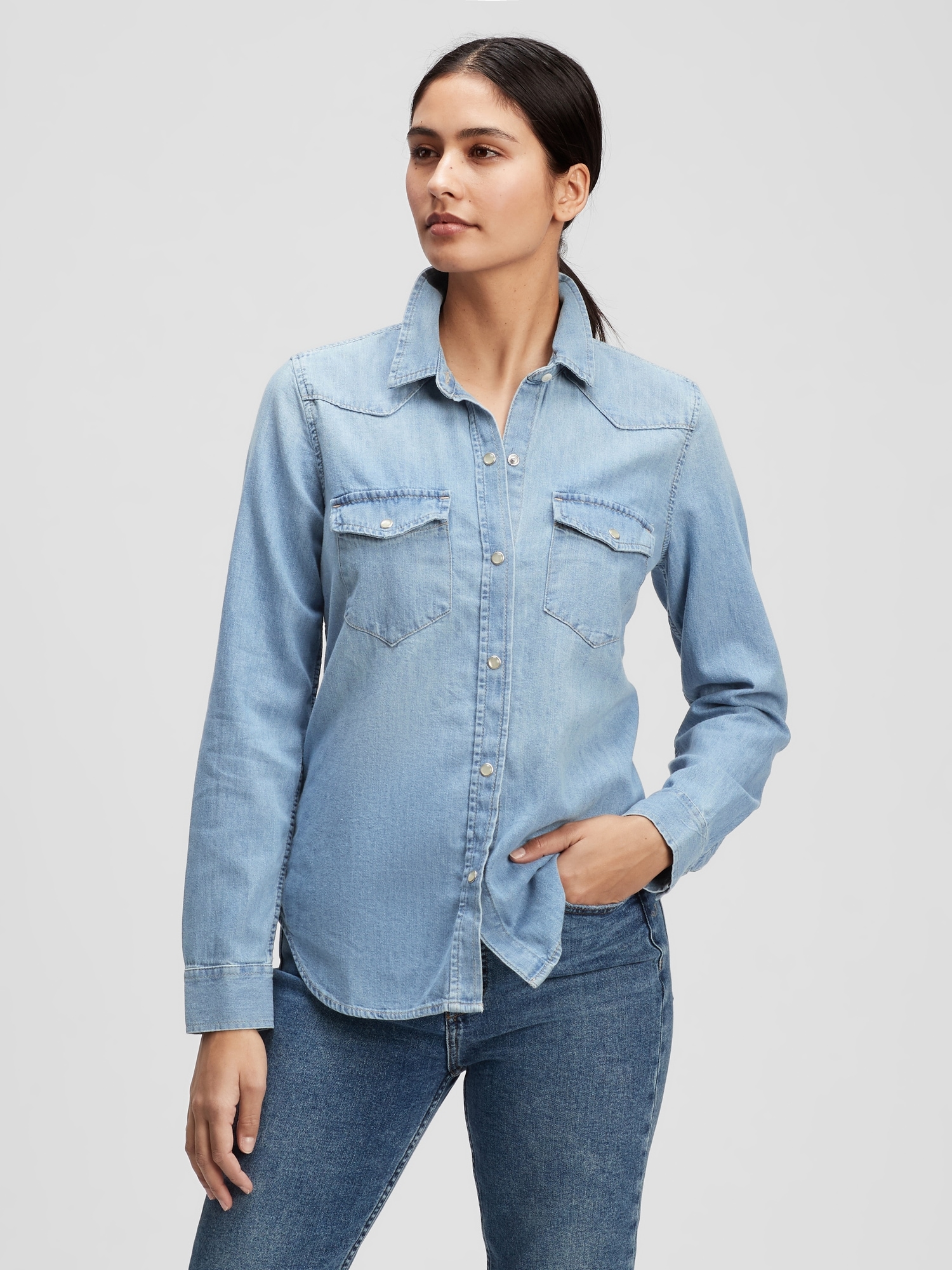 Womens denim hotsell western shirt